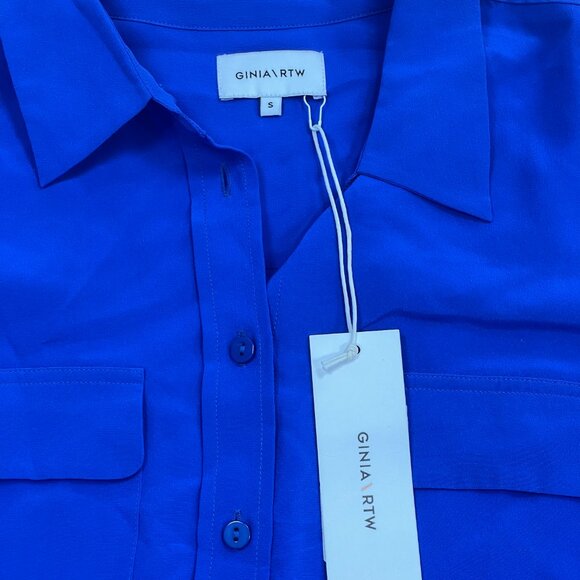GINIA RTW  100% Silk Poppy Shirt in Cobalt - Size Small - NWT - Picture 7 of 8